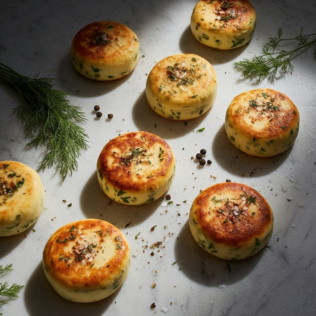 Savory Soft Cheese Syrniki with Suluguni & Herbs, (5 pcs, frozen)